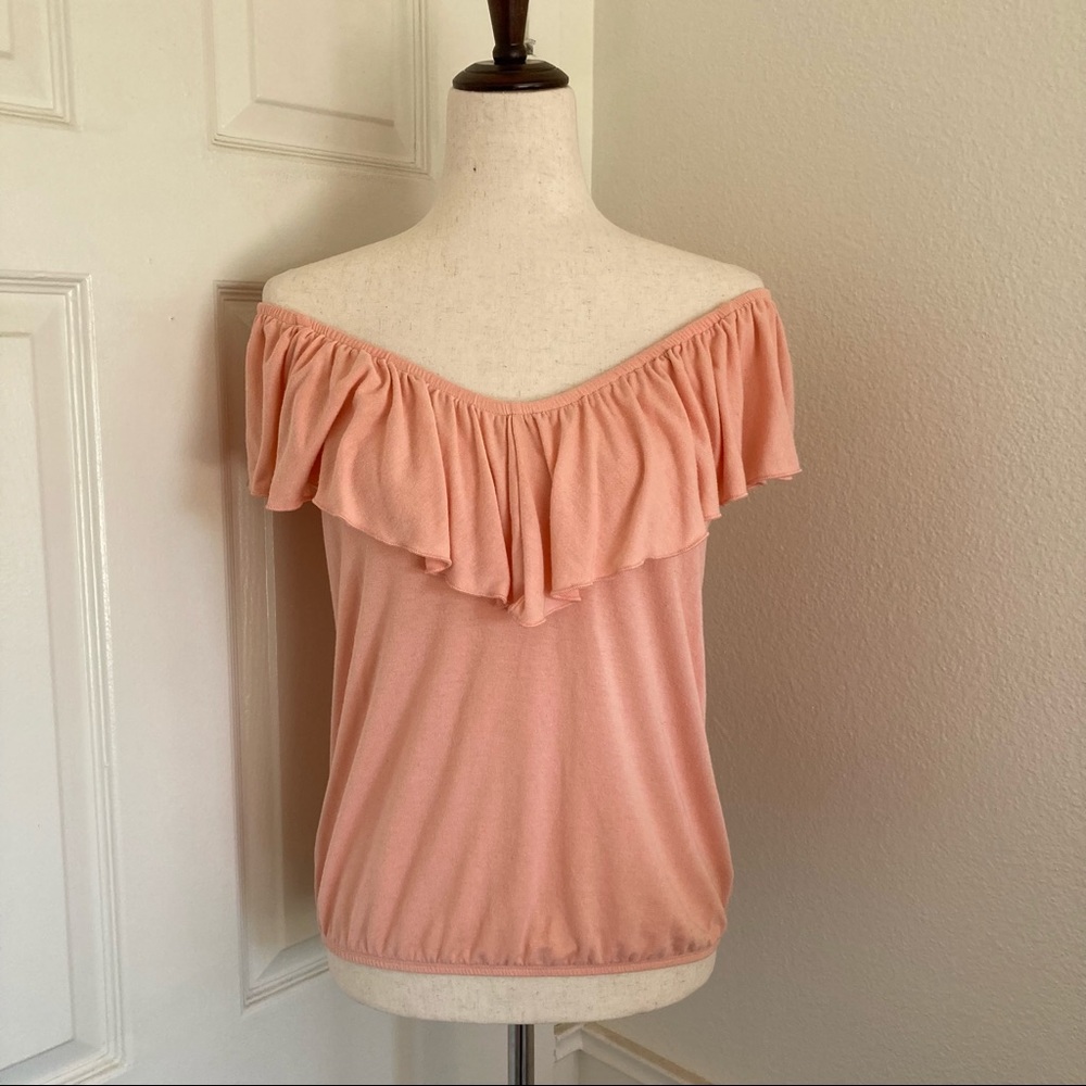EXPRESS | Off The Shoulder Ruffle Trim V-Neck Top